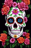 dia de los muertos traditionell calavera socker skalle dekorerad med blommor de dag av de död- illustration foto