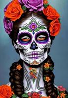 kvinnor med smink ansikte tatueringar halloween för de firande av mexikansk festival dag av de död- dia de los foto