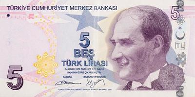 president mustafa kemal ataturk porträtt från Kalkon 5 lire 2009 sedlar foto