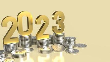 de 2023 guld och mynt för företag begrepp 3d tolkning foto