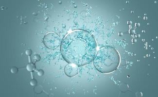 3d atom eller molekyl med vatten stänk för medicinsk vetenskap bakgrund. abstrakt strukturera kemisk, 3d framställa illustration foto
