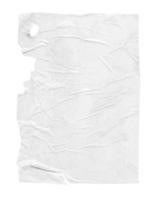 tom vit skrynkliga och skrynkligt papper affisch textur isolerat på vit bakgrund foto