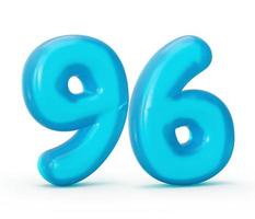 blå gelé siffra 96 nittio sex isolerat på vit bakgrund gelé färgrik alfabet tal för barn 3d illustration foto