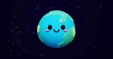 förtjusande och söt 3d tecknad serie planet jord på Plats stjärnor bakgrund. internationell mor jord dag baner eller affisch. Lycklig jord dag konceptuell bakgrund foto