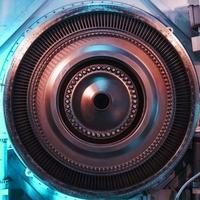 en rotor skiva med blad av en turbojet gas turbin motor, inuti se. foto