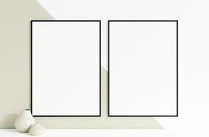 minimalistisk rena vertikal svart Foto ram attrapp hängd i de vägg. 3d tolkning.