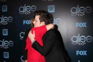 los angeles, mar 18 - romy Rosemont, Chris colfer på de glädje 100:e episod fest på slott marmont på Mars 18, 2014 i väst hollywood, ca foto