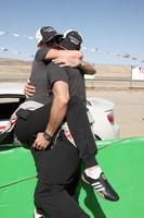 los angeles - mar 15 - tricia hjältar, colin egglesfield på de Toyota stor prix av lång strand pro-kändis lopp Träning på vide fjädrar internationell speedway på Mars 15, 2014 i rosamond, ca foto