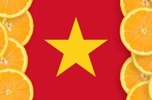 vietnam flagga i citrus- frukt skivor vertikal ram foto