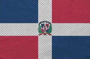 Dominikanska republik flagga tryckt på en polyester nylon- sportkläder foto
