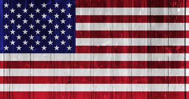 flagga av de förenad stater av Amerika på de textur av trä- plankor. foto