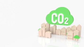 de grön moln co2 och trä stad för kol fotavtryck eller eco begrepp 3d tolkning foto
