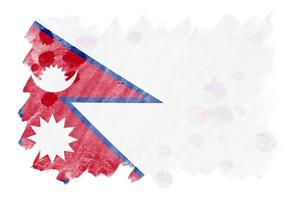 nepal flagga är avbildad i flytande vattenfärg stil isolerat på vit bakgrund foto