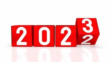 de 2023 siffra på röd kub för ny år eller företag begrepp 3d tolkning foto