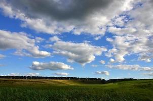 lantlig landskap med en grön fält under en molnig blå himmel foto