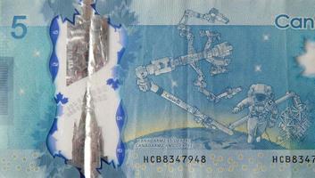 dextre och canadarm2 på kanada 5 dollar 2013 polymer sedel fragment foto