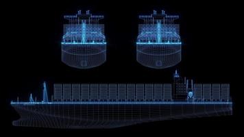 3d tolkning illustration frakt fartyg plan lysande neon hologram trogen visa teknologi säkerhet för premie produkt företag finansiera transport foto