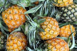 många ananas är placerad för försäljning till turister. foto