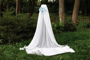 vit barns wigwam, tält med en filt i en grön sommar solig trädgård foto
