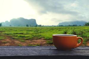 kaffekopp med naturbakgrund foto