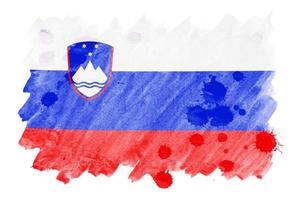slovenien flagga är avbildad i flytande vattenfärg stil isolerat på vit bakgrund foto