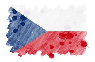 tjeck flagga är avbildad i flytande vattenfärg stil isolerat på vit bakgrund foto