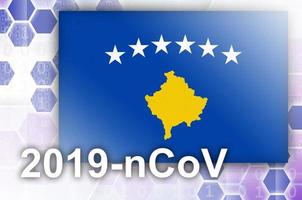 kosovo flagga och trogen digital abstrakt sammansättning med 2019-ncov inskrift. covid-19 utbrott begrepp foto