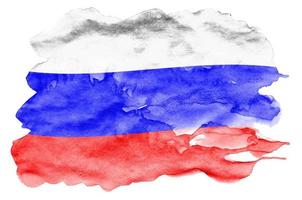 ryssland flagga är avbildad i flytande vattenfärg stil isolerat på vit bakgrund foto