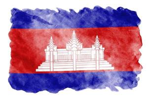 cambodia flagga är avbildad i flytande vattenfärg stil isolerat på vit bakgrund foto