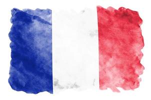 Frankrike flagga är avbildad i flytande vattenfärg stil isolerat på vit bakgrund foto