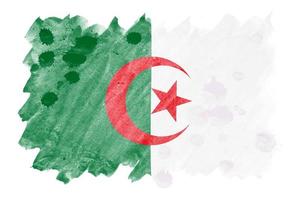algeriet flagga är avbildad i flytande vattenfärg stil isolerat på vit bakgrund foto