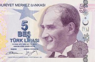 president mustafa kemal ataturk porträtt från Kalkon 5 lire 2009 sedlar foto