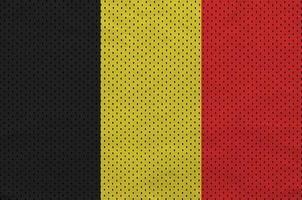 belgien flagga tryckt på en polyester nylon- sportkläder maska tyg foto