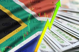 söder afrika flagga och Diagram växande oss dollar placera med en fläkt av dollar räkningar foto
