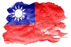 taiwan flagga är avbildad i flytande vattenfärg stil isolerat på vit bakgrund foto