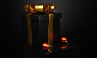 minimal gåva låda med röd jul dekoration på 3d tolkning foto