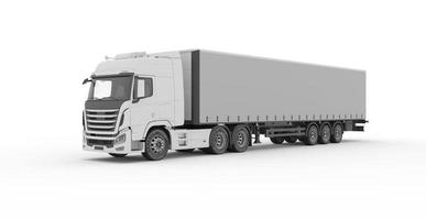 behållare lastbil attrapp för reklam isolerat på vit bakgrund, stor vit lastbil med en semitrailer. mall för placering grafik. 3d tolkning foto