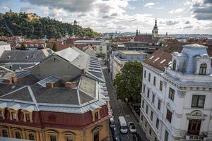 se av de stad av graz från ovan, austria.architecture detaljer av byggnader. foto