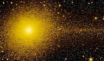 guld glitter, guld partiklar stjärna på svart bakgrund. foto