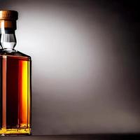 whisky på klar glas och flaska också tärnad is alkohol teckning. bild och bild dryck illustration för bakgrund foto