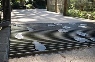 maska bro med metall fotspår på en gångväg i en petting Zoo foto