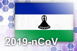 lesotho flagga och trogen digital abstrakt sammansättning med 2019-ncov inskrift. covid-19 utbrott begrepp foto