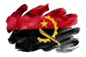 angola flagga är avbildad i flytande vattenfärg stil isolerat på vit bakgrund foto