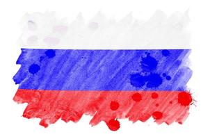 ryssland flagga är avbildad i flytande vattenfärg stil isolerat på vit bakgrund foto