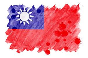 taiwan flagga är avbildad i flytande vattenfärg stil isolerat på vit bakgrund foto