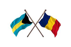 Bahamas mot rumänien två Land flaggor foto