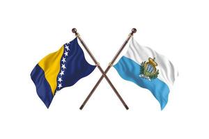 bosnien mot san marino två Land flaggor foto
