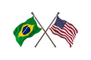 Brasilien mot förenad stat av Amerika två Land flaggor foto