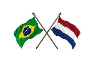 Brasilien mot nederländerna två Land flaggor foto