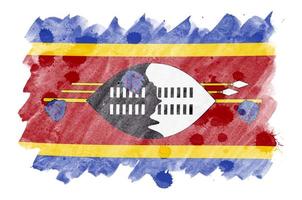 swaziland flagga är avbildad i flytande vattenfärg stil isolerat på vit bakgrund foto